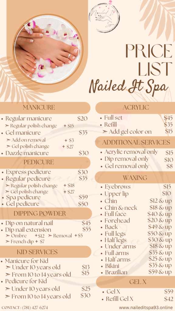 Nailed it spa price list